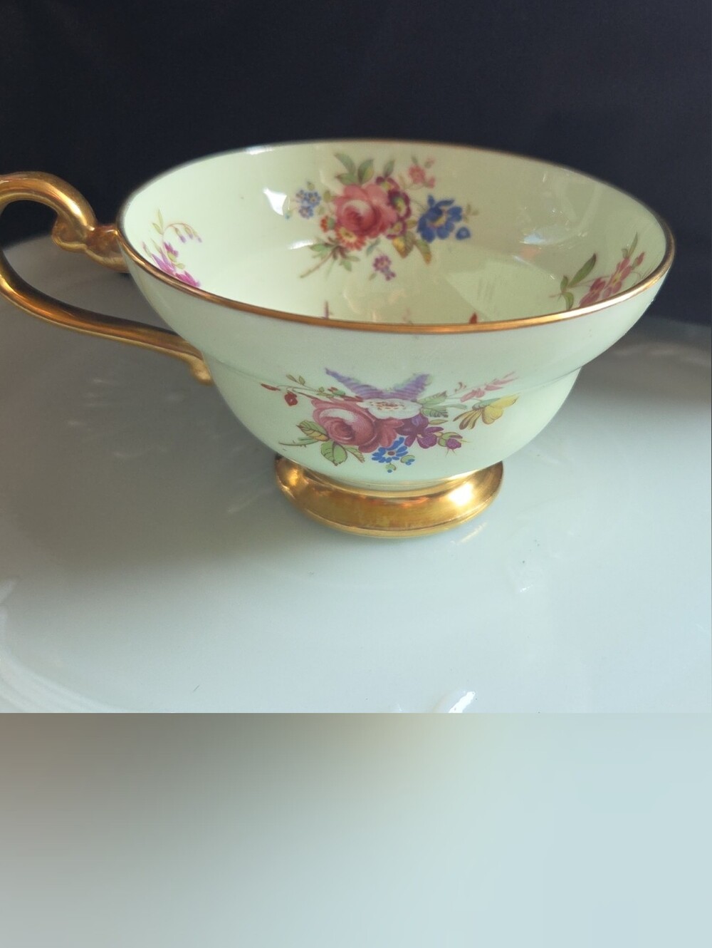 Vintage Hammersley Bone China Teacup Green Floral Gold Trim # 29841 England